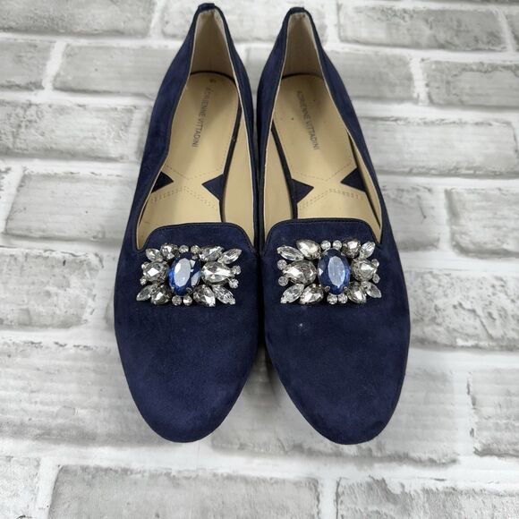 Adrienne Vittadini Women's Size 8.5 Blue Suede Rhinestone Embellished Loafers - Picture 7 of 12